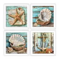Kit 4 Quadros Decorativos de Praia e Oceano com Vidro - Decoração Marítima Elegante para Banheiro e Ambientes - imagem 1