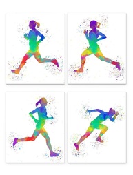 Conjunto de 4 Impressões de Arte de Parede Girl Runner 20x25cm - Design Abstrato para Corredores e Atletas - imagem 1