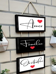 Kit 3 Quadros Decorativos com Frases Inspiradoras em Português | Molduras Pretas e Cordas - imagem 1