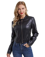 DIASHINY Jaqueta curta preta de couro sintético para mulheres, casaco de motociclista com zíper, roupa externa para motocicleta pu 047 s - imagem 3