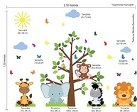 Adesivo de Parede Infantil Árvore Safari com Nuvens Azul - 66 Peças para Decoração Criativa - imagem 3