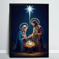 Quadro Decorativo Nascimento de Jesus - Moldura Preta A4 - Arte Religiosa Natalina - imagem 1
