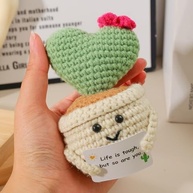 Ornamento de Cacto de Crochê com Cartão de Incentivo - Boneca Fofa de Lã para Decoração de Mesa - imagem 5