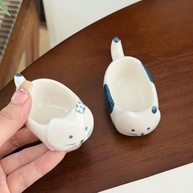 Prato de Cerâmica Decorativo com Gatinho Azul - Estilo Animado Xiaohua - imagem 3
