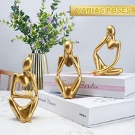 Conjunto de 3 Esculturas de Arte Abstrata Moderna com Detalhes Dourados - Decoração Sofisticada para Casa e Escritório - imagem 1