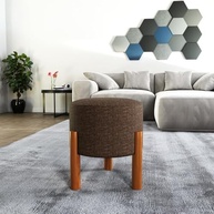 Puff Redondo Luxo Decorativo Charme com Pés de Madeira em Linho Marrom - Conforto e Estilo para Seu Ambiente - imagem 3