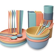 Conjunto de Utensílios de Mesa em Palha de Trigo Grau Alimentar - 32 Peças com Pratos, Tigelas, Copos e Talheres - imagem 5