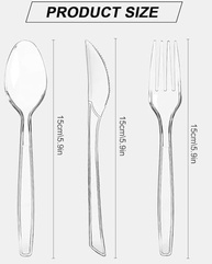 Conjunto de Utensílios Plásticos Transparentes Premium Heat - 300 Unidades (Facas, Garfos e Colheres) - imagem 4