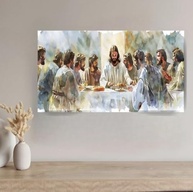 Quadro Santa Ceia Aquarela 100x70cm - Canvas Premium com Moldura de Madeira Maciça - imagem 5