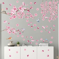 Adesivos de Parede Flor de Cerejeira Rosa - Decalques Aquarela para Quarto de Meninas - imagem 1