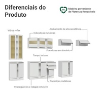 Armário de Cozinha Smart 300cm em MDF Branco com Vidros Reflex - Madesa - imagem 5