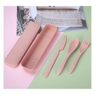 Kit Talheres Reutilizáveis com Estojo em Fibra de Palha de Trigo - Rosa Premium - imagem 3