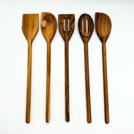 Kit 5 Utensílios de Madeira Teca 36cm - Colheres Resistentes e Elegantes para Cozinha - imagem 2