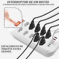 Régua de Energia Inteligente: 10 Tomadas + 6 USB (Tipo-A e C PD) - Segurança e Praticidade para Seus Dispositivos - imagem 5