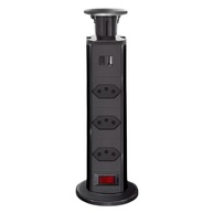 Torre de Tomadas Retrátil Premium: 3 Tomadas + USB-C + USB para Bancada Bivolt (Preto) - imagem 2
