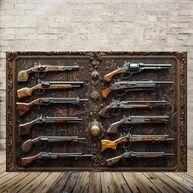 Vitrine de Armas Antigas - Arte de Parede Vintage em Tela Rústica 30,5x45,7cm - imagem 4
