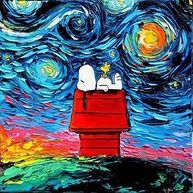 Snoopy e a Noite Estrelada de Liu Kojima - Tela Canvas 50x50 - Arte Exclusiva para Decoração - imagem 1