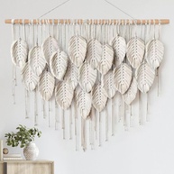 Tapeçaria de Macramê Boho Folhas Bege - Decoração de Parede Feita à Mão para Quarto e Sala - imagem 1