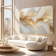 Quadro Decorativo Abstrato 90x60cm - Estilo Mármore Dourado para Sala e Quarto - imagem 3