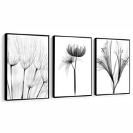 Kit 3 Quadros Decorativos Flores Preto e Branco com Moldura - Folhagem Moderna para Sala e Quarto - imagem 4