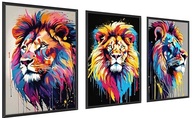 Quadros Decorativos Leão e Tigre Coloridos - Kit 3 Peças 60x40cm - Design Luxo para Sala e Quarto - imagem 2