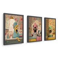 Kit 3 Quadros Decorativos 18x24 cm com Moldura de Madeira - Gatos Banheiro e Lavabo (Preto) - imagem 2