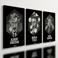 Kit 3 Quadros Decorativos Física Einstein Tesla Newton - Design Científico Moderno (40x28cm) - imagem 1