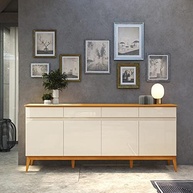 Buffet Aparador Giorgia 187cm 4 Portas 4 Gavetas em Madeira Maciça | Design Offwhite e Cedro - imagem 2