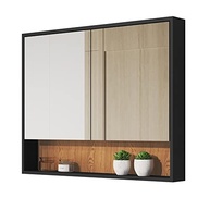 Armário de Banheiro Aéreo com Espelheira Eros 2 Portas - Design Moderno Preto Nature - imagem 2