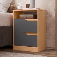 Mesa de Cabeceira Sole com 2 Gavetas e Nicho – Design Moderno em Freijo/Titanium - imagem 3
