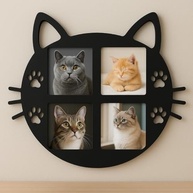 Mural de Fotos para Gato em MDF Preto 45x45cm | 4 Espaços 10x15 com Design Temático Pet - imagem 2