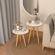 Duas Mesinhas Laterais Retro com Pés Palito - Design Off White e Freijó para Sala, Quarto e Escritório - imagem 3