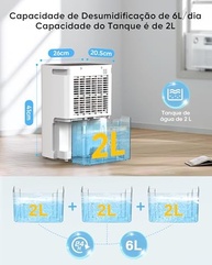 Desumidificador de Ar 6L/Dia com Controle Inteligente - Tanque 2L, Drenagem Contínua, Degelo Automático - imagem 3