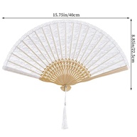 Choyaxo Leque Dobrável Chinês de Renda Branco - Ventilador de Seda com Bambu para Festas e Decoração - imagem 4