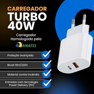 Carregador Turbo 40W PD FAST DUO®: Carga Rápida para iPhone e iPad com 2 Entradas USB-C e USB-A + Cabo Tipo C-Lightning - imagem 3