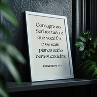 Quadro Decorativo Provérbios 16:3 - Moldura Bíblica com Frase Inspiradora de Fé e Esperança - imagem 1