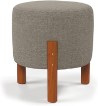 Puff Redondo Luxo com Pés de Madeira - Encanto em Linho Cinza | Decore com Charme e Conforto - imagem 2