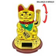 Gato da Sorte Dourado Maneki Neko com Mão Balançando e Carregamento Solar - Decore com Energia Positiva - imagem 3