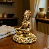 Ídolo de Deusa Saraswati em Latão - 6,5 cm | Estátua Hindu do Conhecimento e da Música - imagem 3