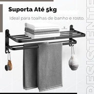 Toalheiro Duplo com Prateleira para Banheiro em Aço Inox Preto Fosco - Design Moderno e Funcional - imagem 5