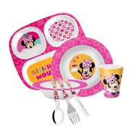 Kit Refeição Infantil Minnie 7 Peças - Pratos, Tigela, Copo e Talheres em Melamina e Aço Inox - imagem 1