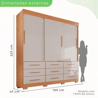 Guarda-Roupa Casal 3 Portas 9 Gavetas Luana Cinamomo/Off-White - Organização e Estilo para seu Quarto - imagem 3