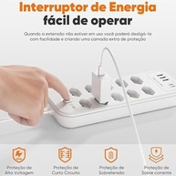 Extensão Elétrica Premium 10 Tomadas com 5 Portas USB-C e USB-A - 2500W - imagem 3