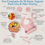 Kit Introdução Alimentar em Silicone Premium - 10 Peças com Prato Dividido, Tigela, Copo e Talheres Seguros para Bebês - imagem 4