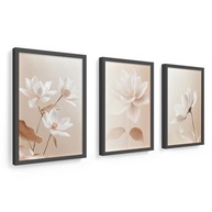 Kit 3 Quadros Decorativos 18x24 cm - Flores Bege com Vidro e Moldura em Madeira Carvalho - imagem 2