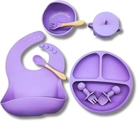 Kit Introdução Alimentar 8 Peças em Silicone - Prato Divisório, Babador, Copo e Talheres Seguros para Bebês - imagem 1