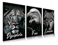 Quadro Decorativo 3 em 1 Leão Águia Lobo - Disciplina e Foco para Hall e Escritório - imagem 1