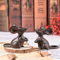 Sungmor Ornamento de Rato Fofo em Ferro Fundido - Estatueta Decorativa para Casa e Jardim | 2 Peças Marrom - imagem 3