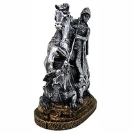 São Jorge Cavalo e Dragão Ogum em Resina Prata Envelhecida - Decoração Religiosa Refinada - imagem 3