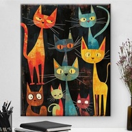 Arte de Parede de Gato Abstrata - Impressão em Tela Enquadrada 20x25cm - imagem 2